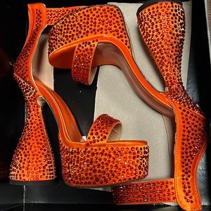 Orange chunky heels
